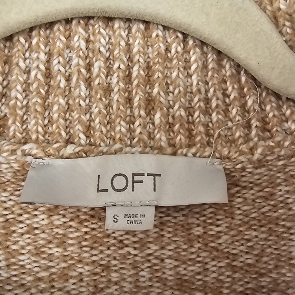 LOFT Neutral Half Zip Sweater Small Cozy Knit Minimalist Beige Ribbed Collar - Picture 4 of 12